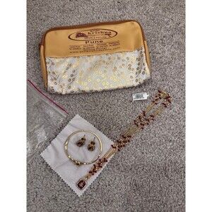 Shri Krishna Pearls Indian Jewelry Set – Necklace, Earrings & Bangle – Ruby Red